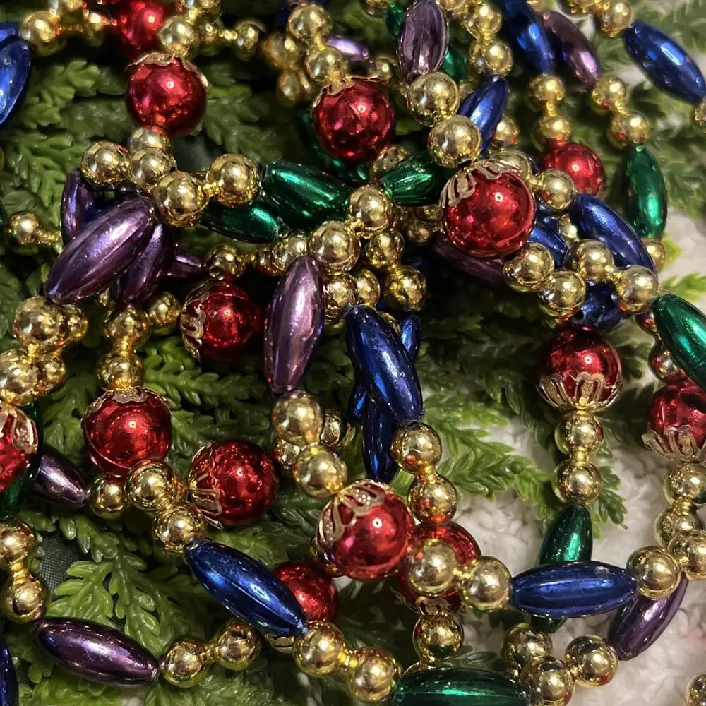 Set of 2 Faux Mercury Glass Plastic Bead Multi Christmas Garland Total 216”/18ft